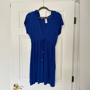 Dotti Royal Blue Knit Hooded Cover Up Dress
